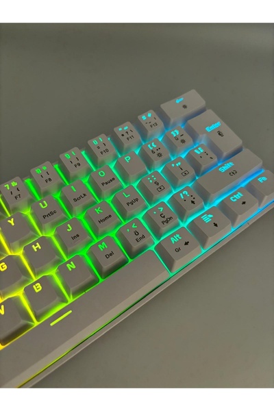 silabor T60 Beyaz Renk Mavi Switch Mekanik Driverlı Renkli Işıklı Rgb Klavye Mini Q Gaming Keyboard