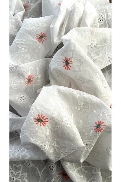 Doray Kumaş Βαμβακερό ύφασμα Voile / Κέντημα λουλουδιών / DRY 3006