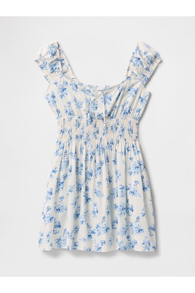 GAP Kadın Çok Renkli Desenli Smocked Mini Elbise