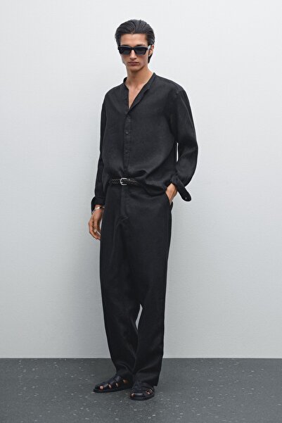 Massimo Dutti %100 keten regular fit hakim yaka gömlek