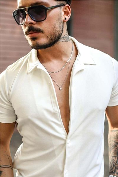 Tarz Cool Men's White Slim Fit Bottom Top Shorts Set-gmlksrt01r01s
