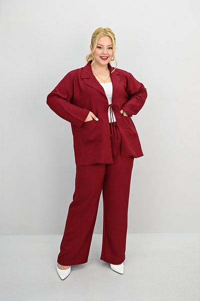 Koza Butik Set de damă cu cravată cu picioare largi, de mărime mare, de sus și de jos 8195-25
