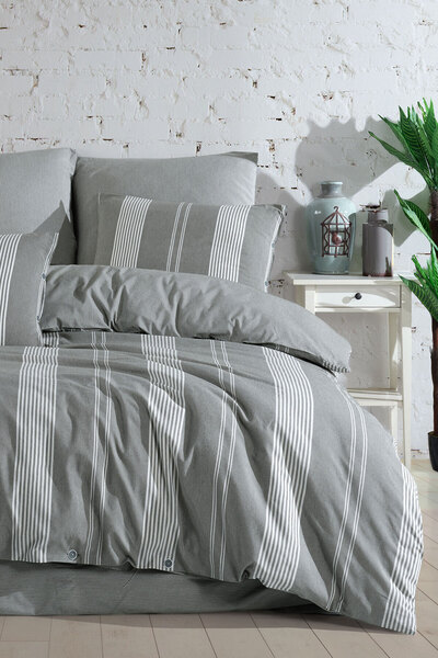 Karden Flower Σετ Παπλωματοθήκη από Φυσικό Βαμβάκι με Ελαστικό Σεντόνι Χακί