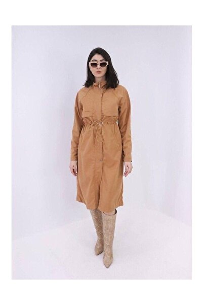 BZ BUTİK Camel Beli Gauze Trench Coat