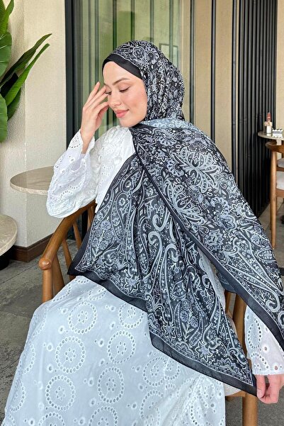 lamelif Retro Pattern Soft Shawl Black