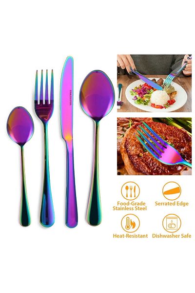 COOYA 24-Piece Stainless Steel Kitchen Cutlery Set, With Stand, Mirror Polished, for 6 People