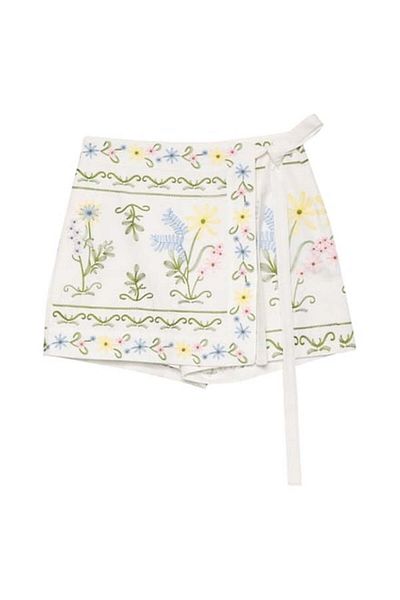 Quzu Embroidered Double Breasted Shorts Skirt