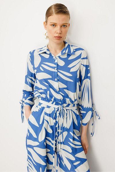 Moda İlgi Modailgi Elastic Shirt with Binding Detail at Sleeves and Hem Indigo