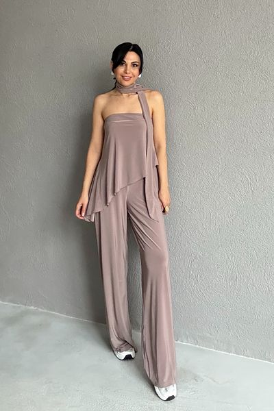 Seda Yalçın Atelier Beige Scarf Double Set