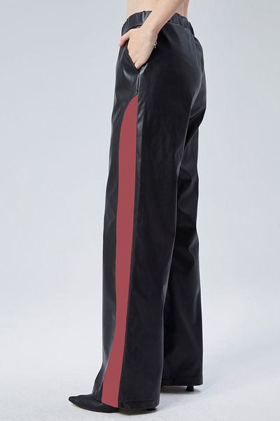 CEDY DENIM Pantaloni Palazzo din piele artificială cu talie înaltă pentru femei de înaltă calitate C622