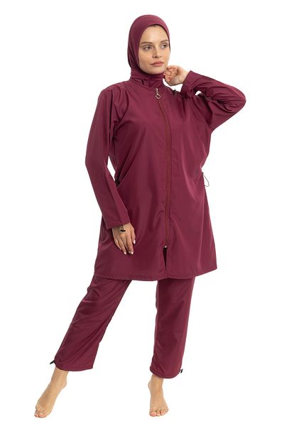 LEOMA Fully Covered Water Repellent Quick Drying Side Adjustable Parachute Fabric Zippered Hijab Swimsuit