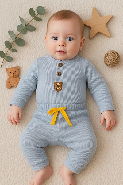 MiniElegans New Waffle Buttoned 2-Piece Seasonal Set