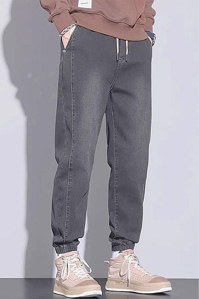 Oksit Reax Simon Men's Jean Pants with Elastic Waist and Leg Drawstring Jogger Cut