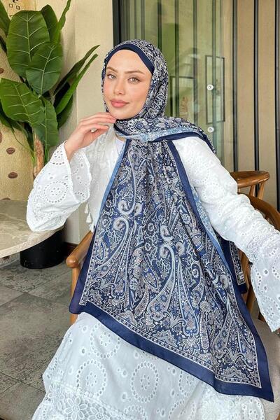 lamelif Şal moale cu model retro bleumarin bej