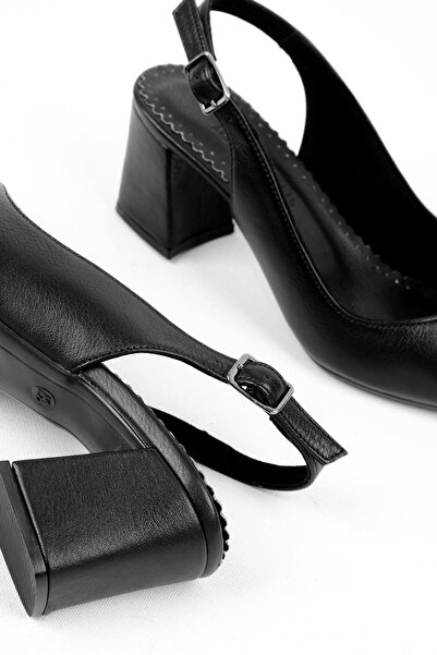 Lal Shoes & Bags Gabriel Kadın Hakiki Deri Topuktan Bağlamalı Arkası Açık Topuklu Ayakkabı-siyah