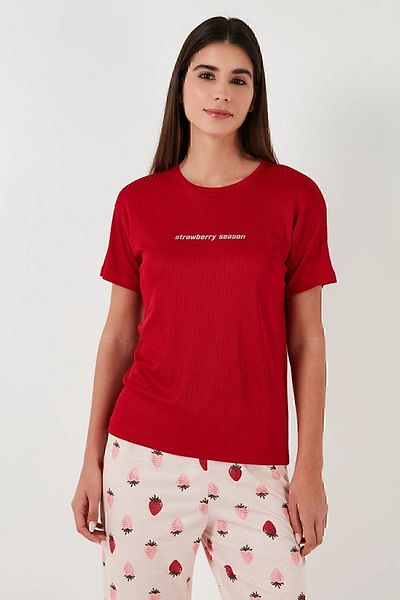 My Blog Red Crew Neck Short Sleeve Pajama Set - 70105