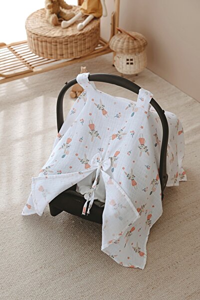 ESTİ Baby غطاء عربة الأطفال من الموسلين / غطاء عربة الأطفال 100% قطن - أرنب