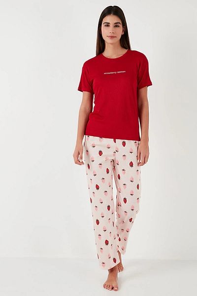 My Blog Red Crew Neck Short Sleeve Pajama Set - 70105