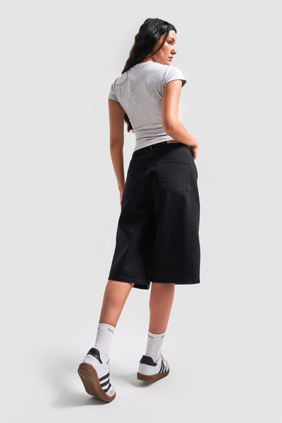 its basic Γυναικείο μαύρο χρώμα 1s5-1 Maxi μήκους Loose Cut 100% Cotton τζιν βερμούδα