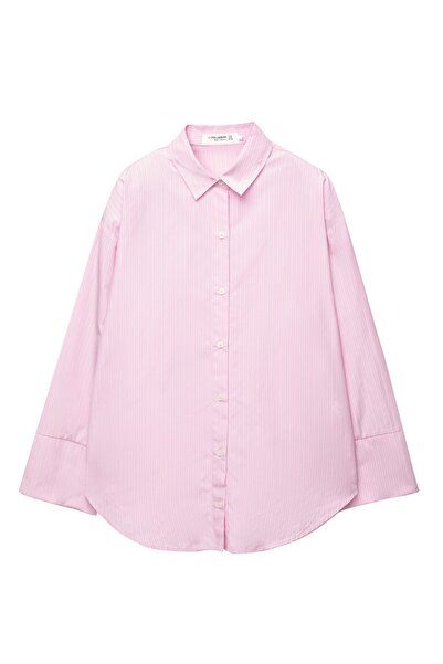 Pull & Bear Geniş manşetli çizgili gömlek