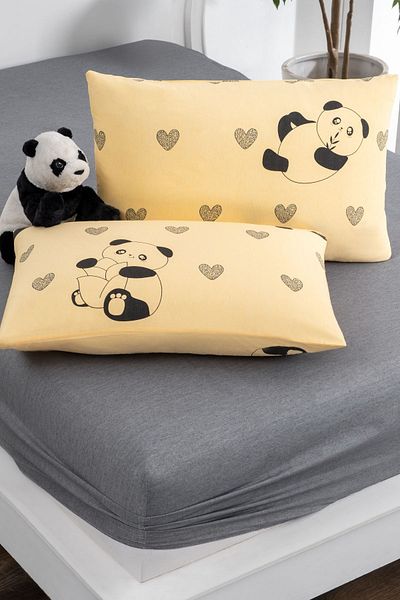 Valezium Yellow Panda Printed Fabric Elastic Fitted Padded Sheet Set