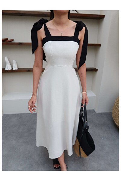 ESRAHELVACI Λινό φόρεμα με δέσιμο στους ώμους