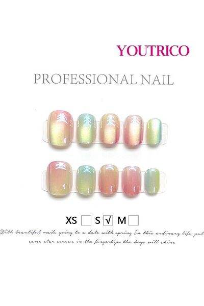 Youtrico Handmade press-on nails,Gradient color,cat's eye,S