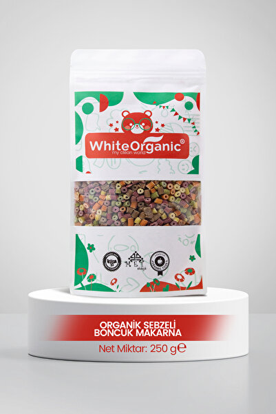 White Organic Organik Sebzeli Boncuk Makarna 250gr 7 Ay Üzeri Sertifikalı Tuzsuz Sütsüz Yumurtasız