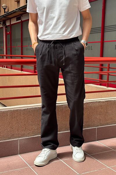 inpool Male, Elastic Waist, Wide Cut, Linen Webbing, Cotton, Pleated Pants 302