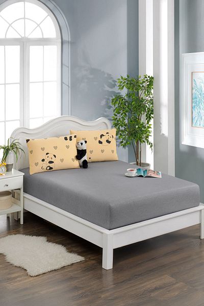 Valezium Yellow Panda Printed Fabric Elastic Fitted Padded Sheet Set