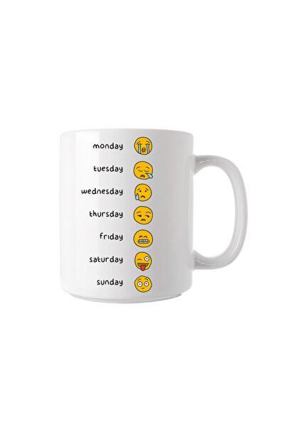 OEM Cană albă personalizată cu emoji-uri cu zilele săptămânii, INOVATIX®. 330ml