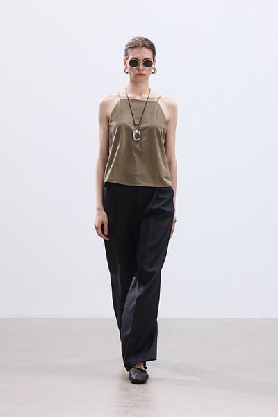 BE BLUE Black Pleated Linen Pants