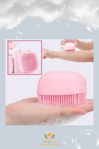 ALİN Silicone Exfoliating Shower Brush with Shampoo Chamber Pink