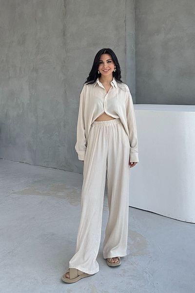 Seda Yalçın Atelier Beige Alice Shirt and Loose Cut Pants Set