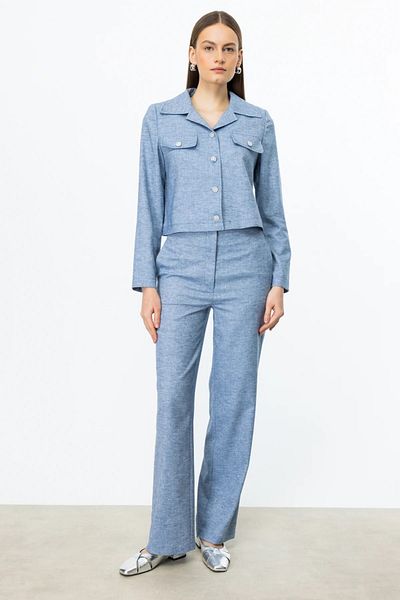 Ekol Short Jacket with Ornamental Flap Pocket Blue 04196