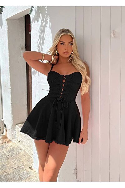 Friday Mood Kadın Kuşgözü Detaylı Volanlı Mini Elbise
