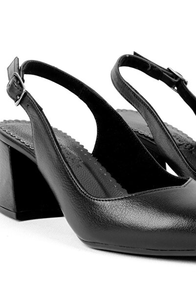 Lal Shoes & Bags Gabriel Kadın Hakiki Deri Topuktan Bağlamalı Arkası Açık Topuklu Ayakkabı-siyah