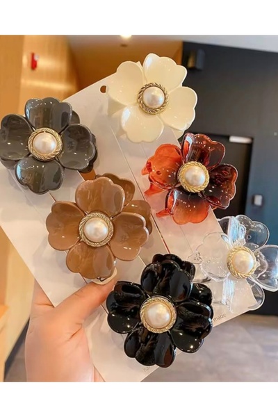 Monalisa Kadın İncili Açelya Çiçeği Gold Figürlü 6'Lı Mandal Toka Seti