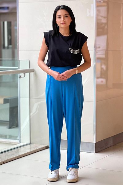 FUAT GÜRSEN Fuat Gürşen 8407-23Y Ribbed Ankle-Leg Pants with Lattic Waist