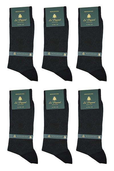 La Pescara Black Diamond Pattern 6-Piece Ultra Luxury Mercerized Men's Socks Crp329