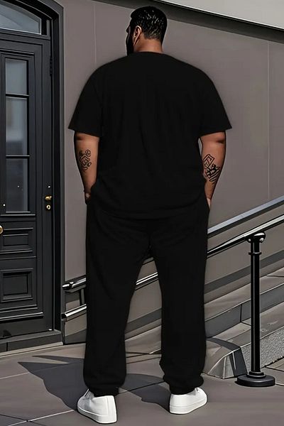 NO 601 Men's Black T-Shirt Black Sweatpants Bottom Future Large Size Oversize Set