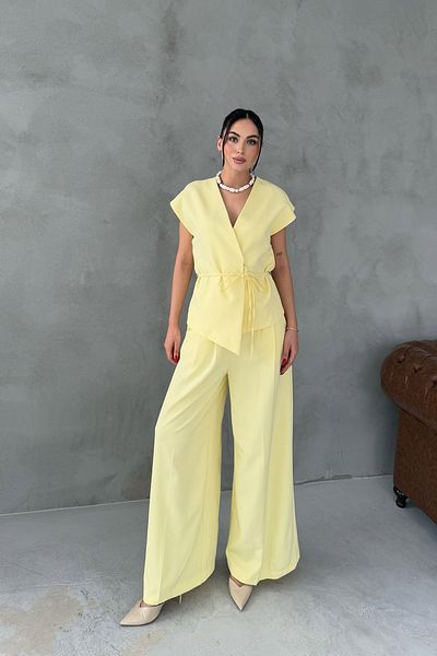 Seda Yalçın Atelier Yellow t Sleeve Tie-Up Vest Pants Suit