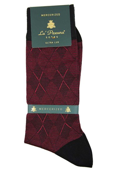 La Pescara Burgundy Diamond Pattern Mercerized Ultra Luxury Single Men's Socks Crp334