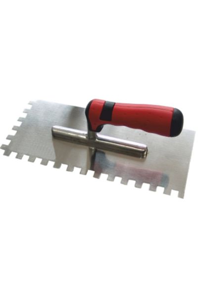 flores Stainless steel notched trowel, red - black, 130 x 280 mm