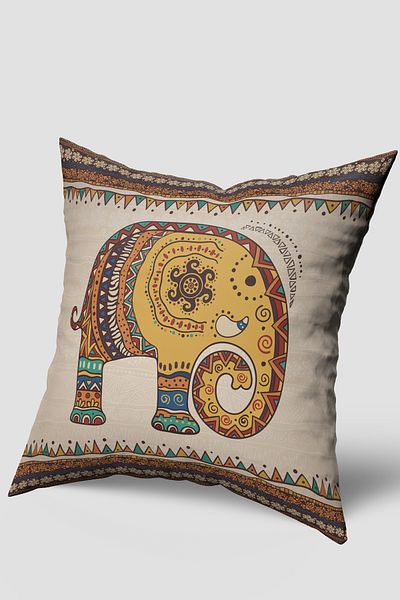 EsnafAli Brown African Ethnic Elephant Figured Throw Pillow Cover