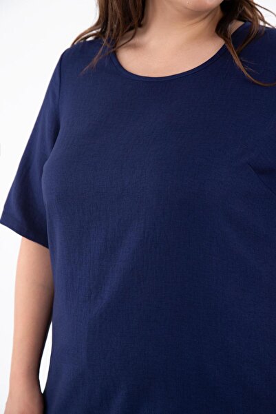 Roxxlen 333931 Γυναικεία 333931 Λινό Πλαϊνό άνοιγμα Μπλουζάκι Ναυτικό Μπλε