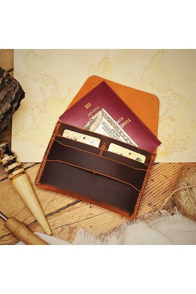 Z ZDK Leather Craft Sunbuff - Genuine Leather Travel Wallet and Passport Case
