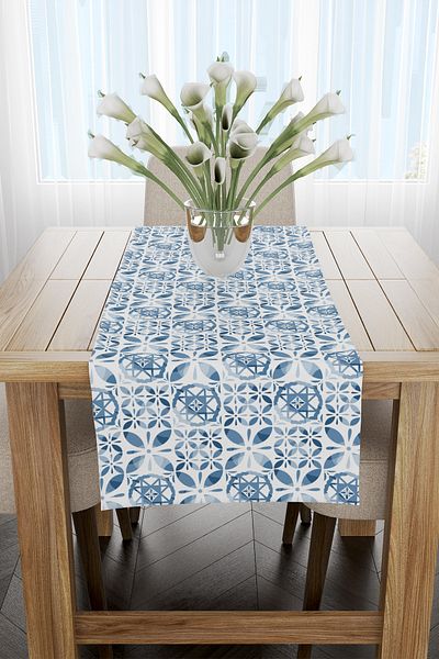 EsnafAli Runner decorativ albastru alb 40x220