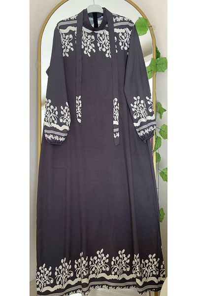 Dagü Design Women's Hijab Patterned Gray, Ecru Viscose Dress