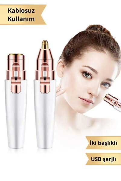VONTAR Şarjlı 2 Başlıklı Yüz Kaş Bıyık Tüy Alma Aleti – Usb Epilatör, Işıklı Pratik Epilasyon Cihazı
